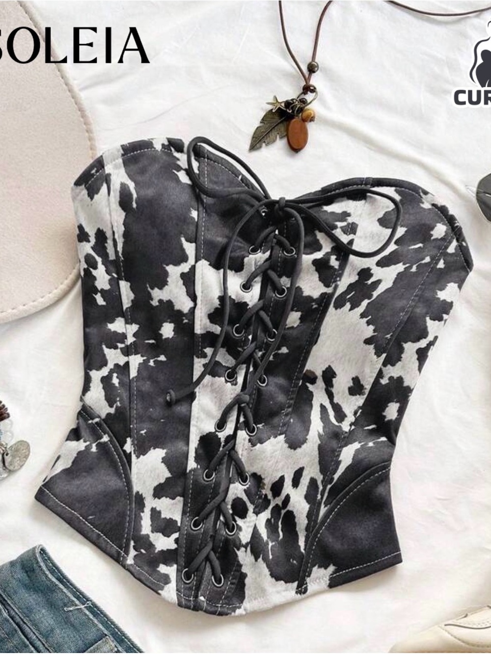 Women’s SHEIN Cow Print Bandeau Corset Strapless Top Western Festival 0X XL